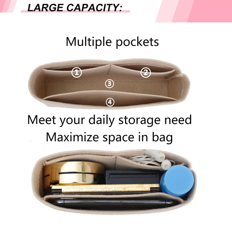 OAikor Felt Purse Organizer Insert Compatible with GG Marmont Small Matelasse Shoulder Handbag and More, Small Handbag Insert Liner Pouch for Women Inner Bladder Bag Storage Bag (Beige,S) - Image 5